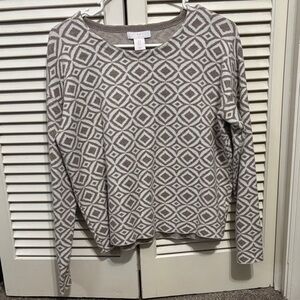 Halston Heritage Geometric Pattern Sweater - Gray and Cream